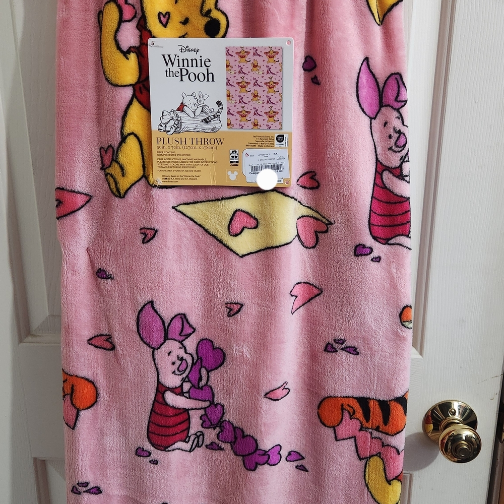 Disney Winnie the Pooh Pink Valentines Plush Throw Blanket